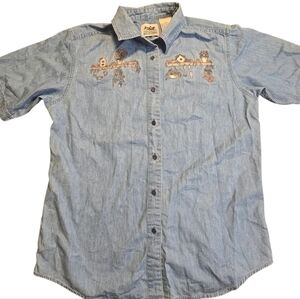 VTG Northern Reflections Floral Embroidered Button Up Denim Shirt Women’s Small